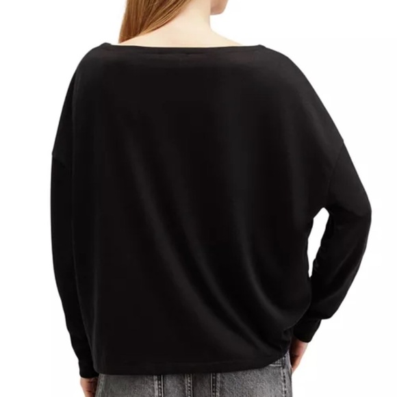 ALLSAINTS Rita Oversized Tee Black Boat Neck Long Sleeve Slouchy Relaxed Tshirt - Picture 9 of 15